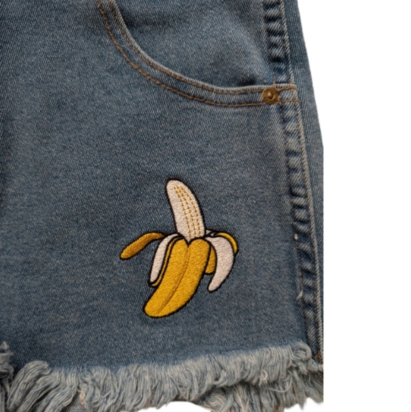 Rolla's Hightails High Rise Denim Shorts Embroidered Banana Beach Size 26/8 - Picture 8 of 13